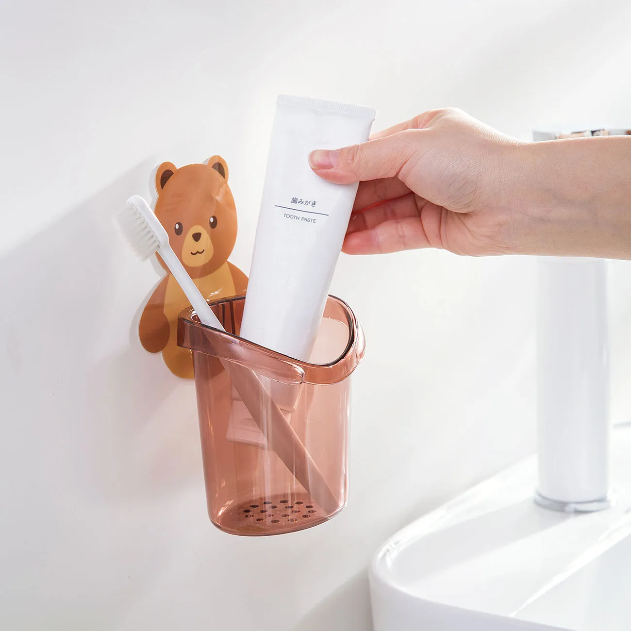 OTHERHOUSE Bathroom Shelf Wall Mount Toothbrush Holder Toothpaste Drying Storage Rack Razor Holder Storage Box Container Drainer