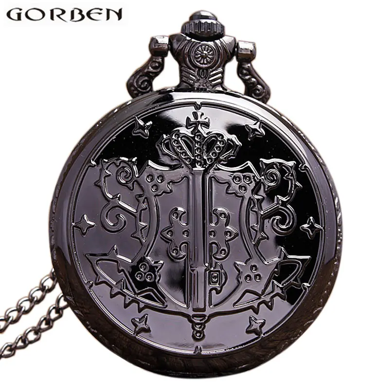 

Smooth Anime Kuroshitsuji Black Butler Pocket Watch Case Fob Quartz Clock Chain Pendant For Women Men Gift relogio de bolso