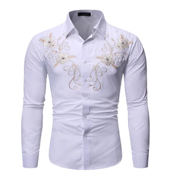 

2020 brand new floral embroidery long sleeve dress shirts men camisa masculina cotton shirt men