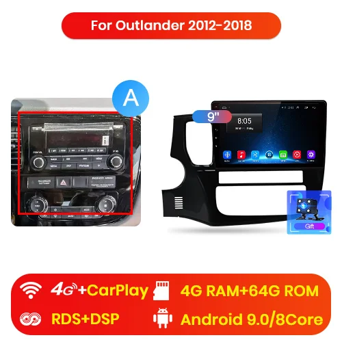 Junsun V1 Штатное Головное устройство For Mitsubishi Outlander xl 2012- GPS Android 9.0 aвтомагнитола магнитола автомагнитолы Андроид для Мицубиси Аутлендер 3 аксессуары штатная магнитола автомобильная мультимедиа - Цвет: 4G (4GB 64GB) A