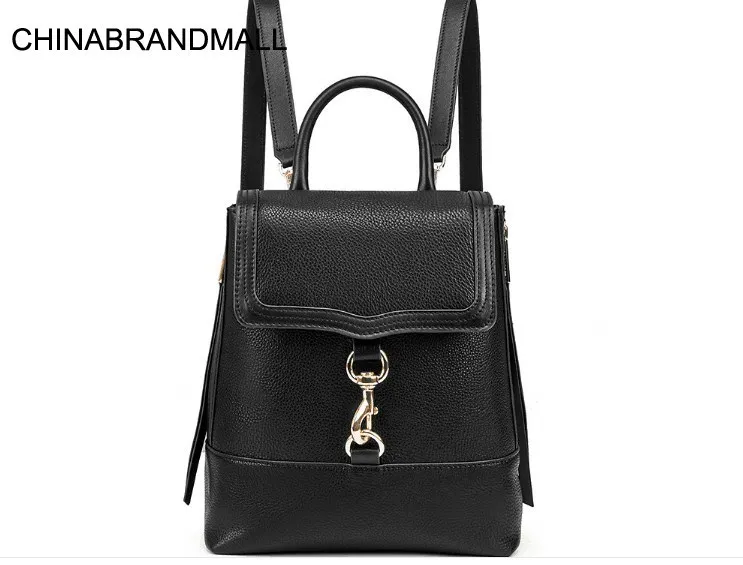

100% cow leather soft black large backpack women handle school bag