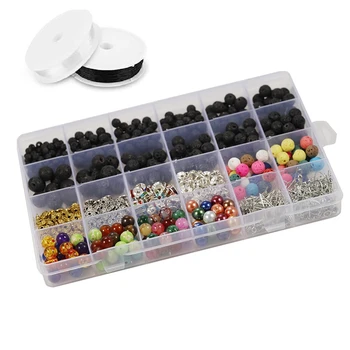 

Lava Granos Kit Lava Stone Beads Chakra Beads Spacer Beads with 2 Rolls Elastic Stretch Strings