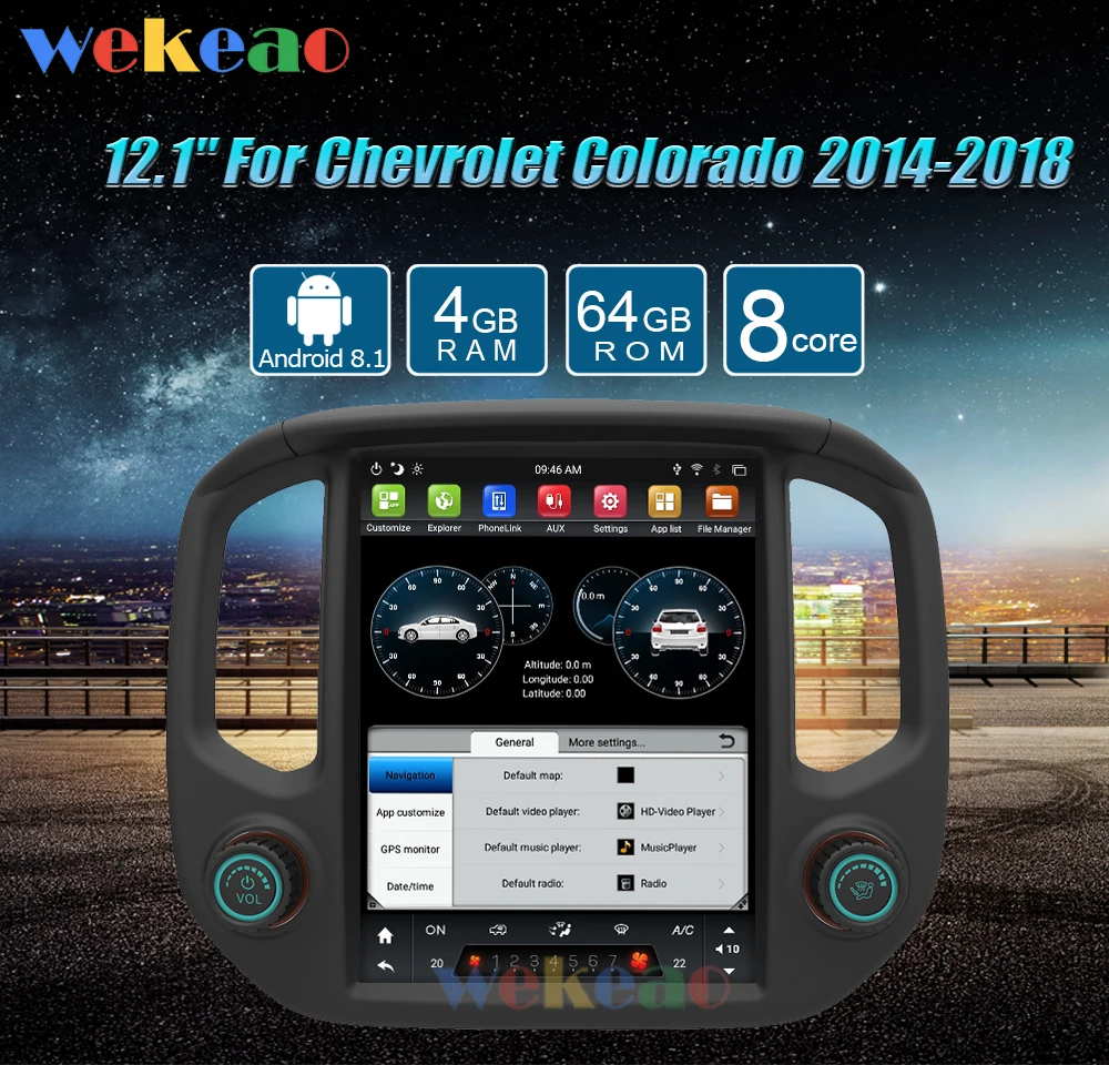 Wekeao вертикальный экран Tesla стиль 12,1 ''Android 8,1 автомобильный dvd-плеер gps навигация Автомагнитола для Chevrolet Colorado GMC