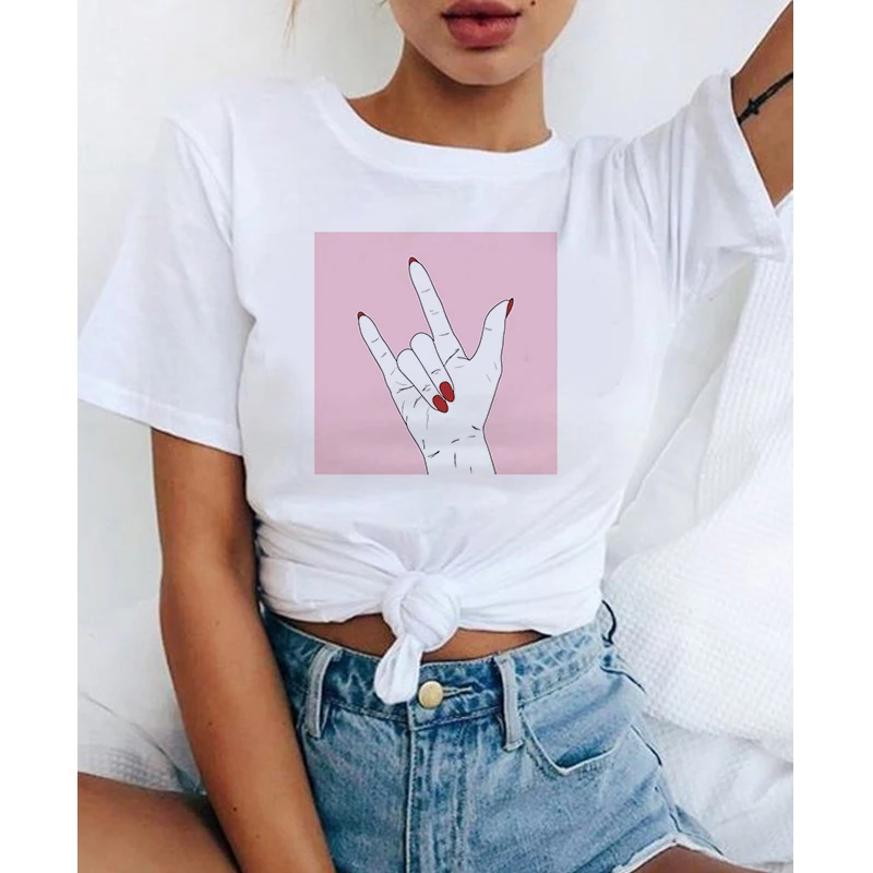 

Beautiful fingers printed t shirt women 90s Graphic T-shirt Harajuku Tops Tee Cute Short Sleeve animal tshirt Female Tshirts