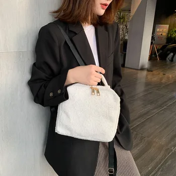 

Ladies Fashion Solid Flock Shoulder Crossbody Bags Teenage Girls Travel Larger Square Bag Bolsos #YJ