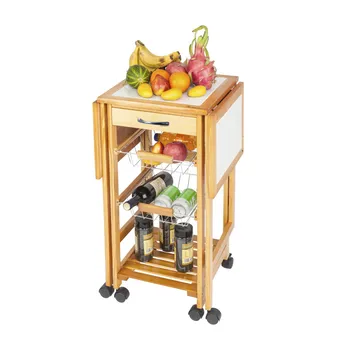 

Dining Kitchen Cart Portable Rolling Drop Leaf Kitchen Storage Trolley Cart Island Pull-Out Iron Basket Home Kitchen Furniture