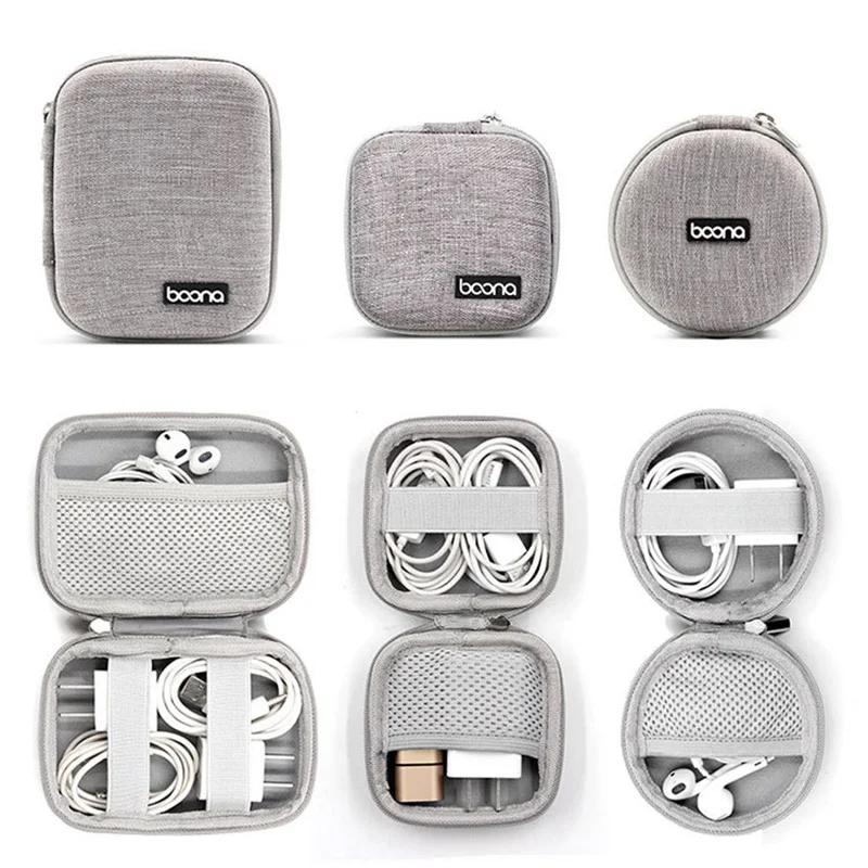 Small oval earphone storage bags hard shell data cable organizer bag mini tech gadgets portable case charger U disk zipper pouch