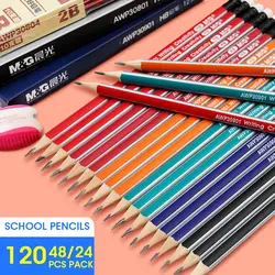 M & G 120 шт./лот HB дерево карандаш с ластиком, треугольные деревянные графитовый карандаш для школы, канцелярские школьные принадлежности
