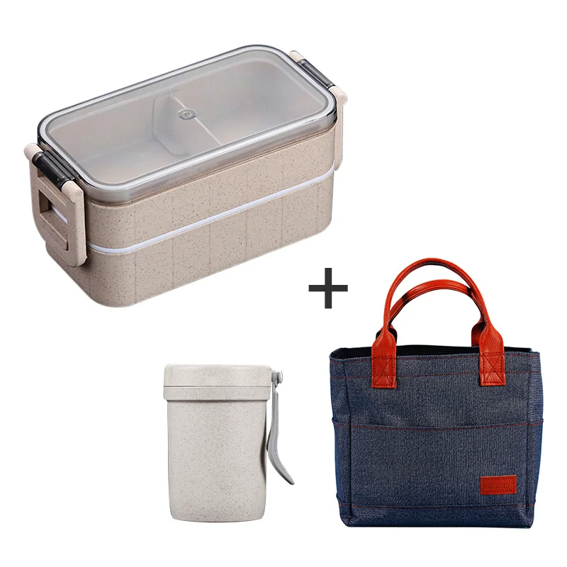 Set C2 WORTHBUY, японская микроволновая печь, коробка для бэнто, Пшеничная солома, детский Ланч-бокс, герметичный, бенто, Ланч-бокс для детей, школьный контейнер для еды - Цвет: Set C2