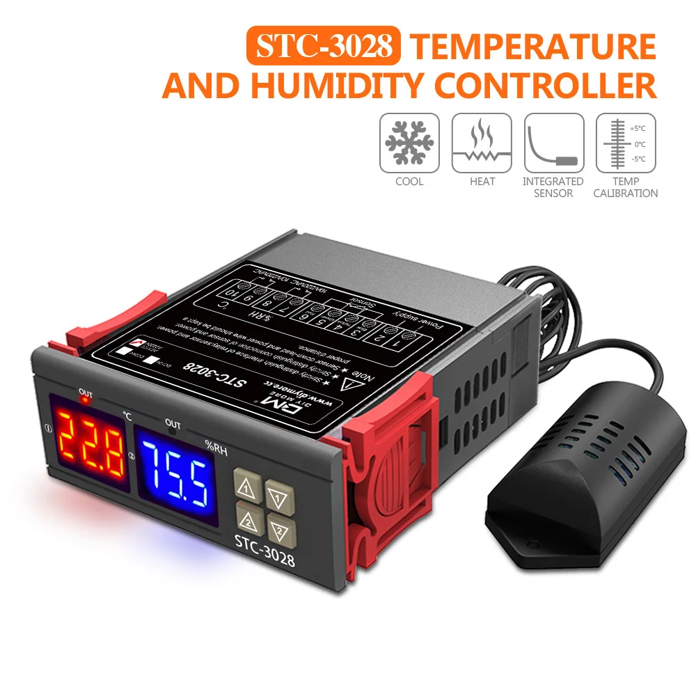 2Pcs STC 3028 AC 110V 220V Digital Temperature Humidity Controller Thermostat Humidistat