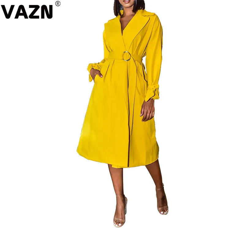 Yellow VAZN, новинка,, повседневное женское длинное платье, винтажные вечерние мини-платья трапециевидной формы со средним рукавом - Color: Yellow