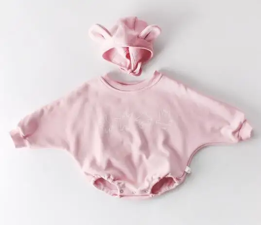 92101Pink Милого маленького медвежьими ушками, повседневное Хлопковое платье, плюс бархат Костюмы для маленьких девочек одежда для детей розовый Боди для маленьких девочек одежда комбинезоны для малышей - Цвет: 92101Pink