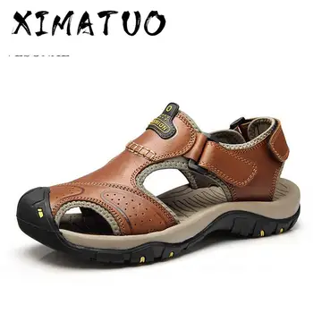 

Brand Genuine Leather Summer Soft Male Sandals Shoes For Men Breathable Light Beach Casual Quality Walking Sandal 2018