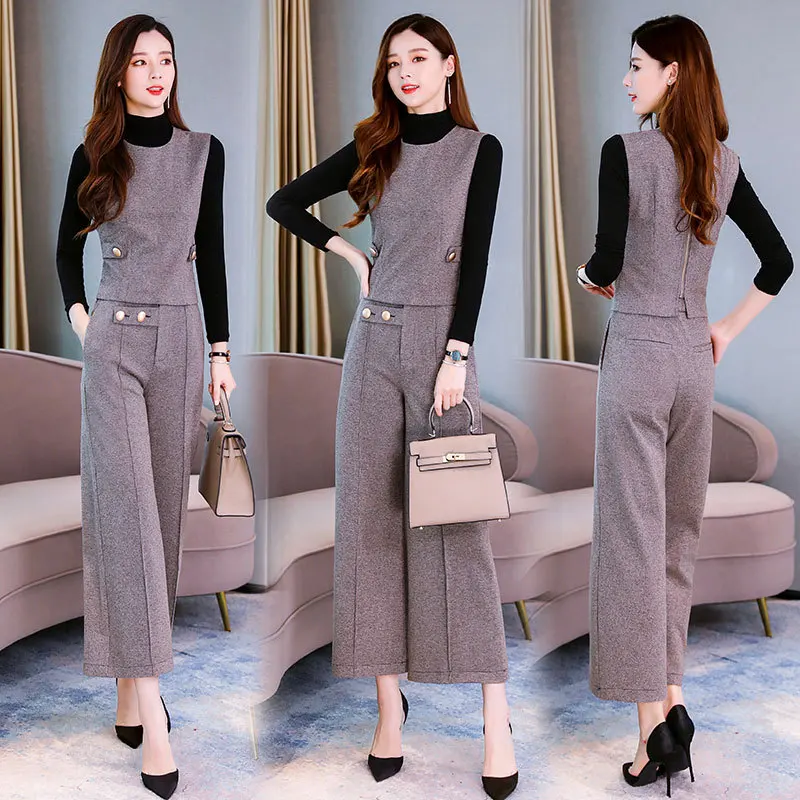 

2019 Autumn New Style Waistcoat Loose Pants Three-piece Set Comfortable Soft Slim Fit Slimming Literature And Art Fashion Trend