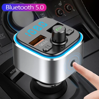

JINSERTA Car Bluetooth 5.0 FM Receiver Transmitter FLAC Music MP3 Player Handsfree QC3.0 Car Charger Atmosphere Breathing Lamp