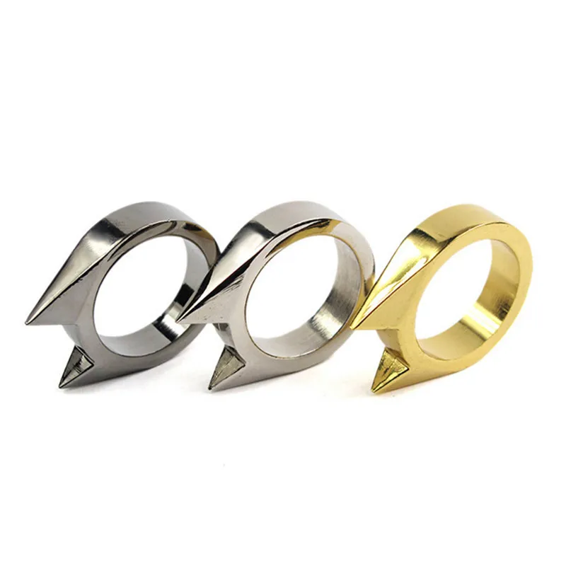 Anillo de seguridad de supervivencia para hombres y mujeres, herramienta de defensa personal de acero inoxidable, anillo de defensa para los dedos, Color plateado, dorado y negro, 1 Uds.