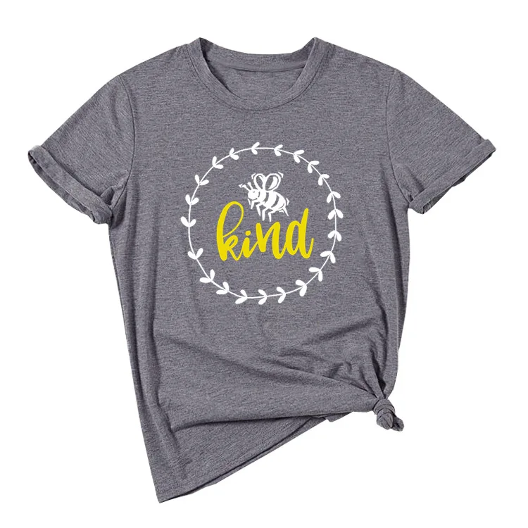 Женские футболки высокого качества Camiseta Mujer, футболка с принтом в виде букв, женская футболка с принтом милых пчелок, летняя хлопковая Футболка Харадзюку - Цвет: grey and white