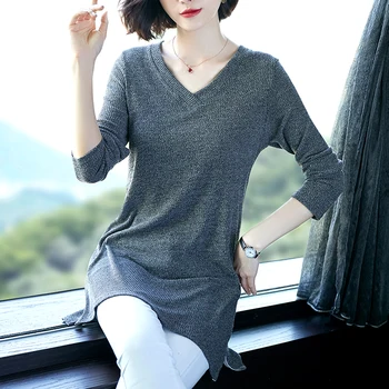 

Brief Knitting blouse women Full Sleeve V-Neck blusas womens tops and blouses Gray Red Apricot 3426