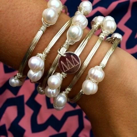 1 pcs Wire Wrapped Pearls Greek Life Sorority Bangle Bracelet - Image 5