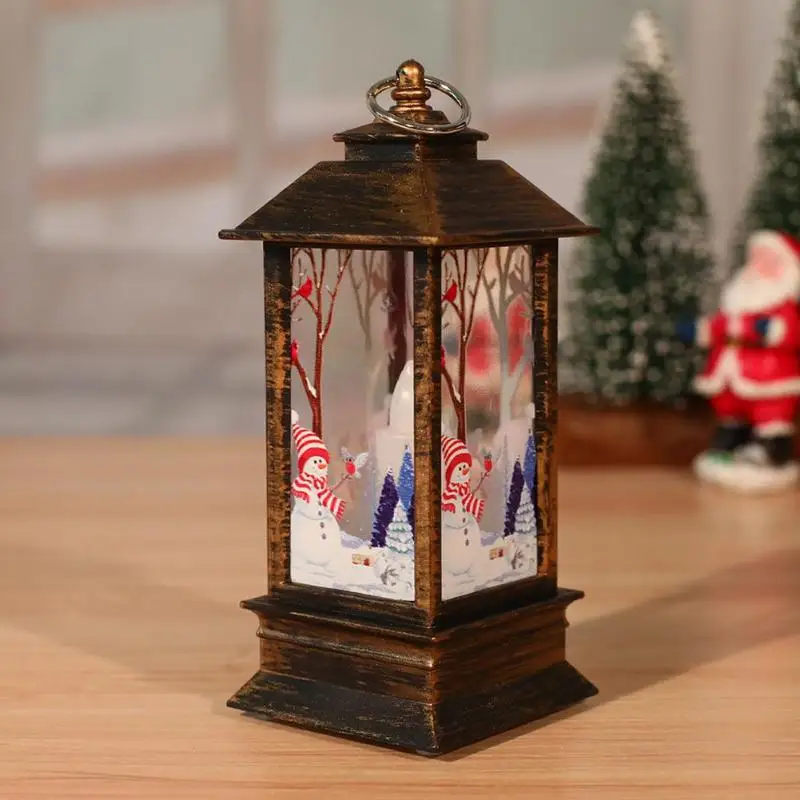 LED Night Light Xmas Wind Lamp Hand-made Retro Exquisite Painting Pattern Table Candlesticks Lantern Pendants Outdoor Decor