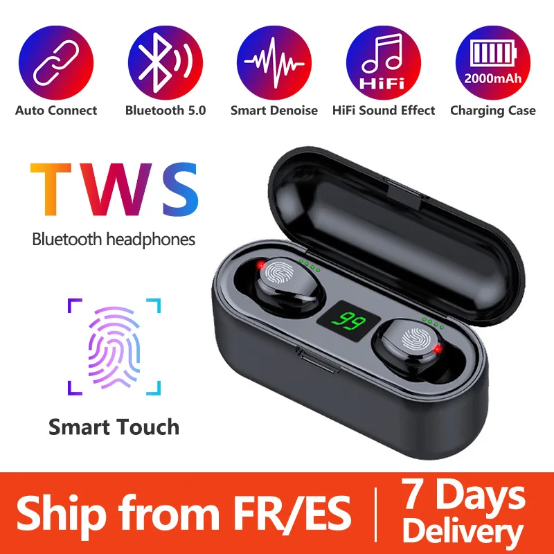 Беспроводные наушники F9 TWS Bluetooth 5 0 светодиодный дисплей внешний аккумулятор 2000