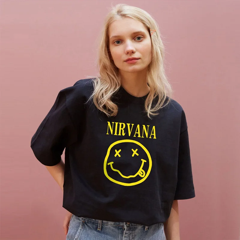Новая женская одежда 2020 летняя Готическая Футболка с принтом Nirvana Smiley