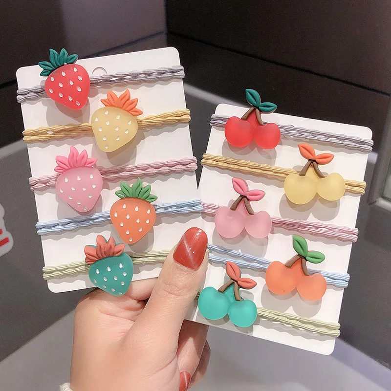 

5Pcs/Set Girls Cartoon Fruits Elastic Hair Bands Scrunchies Ponytail Holder Headbands for Kids Rubber Bands for Hair Accessories