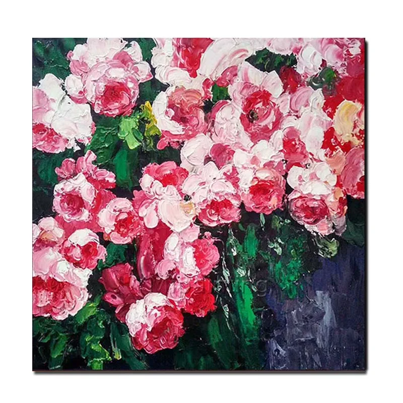 

Handmade Abstract Pink Rose Flower Impasto Oil Paintings On Canvas Abstract Wall Picture For Living Room Bedroom Home Wall Decor
