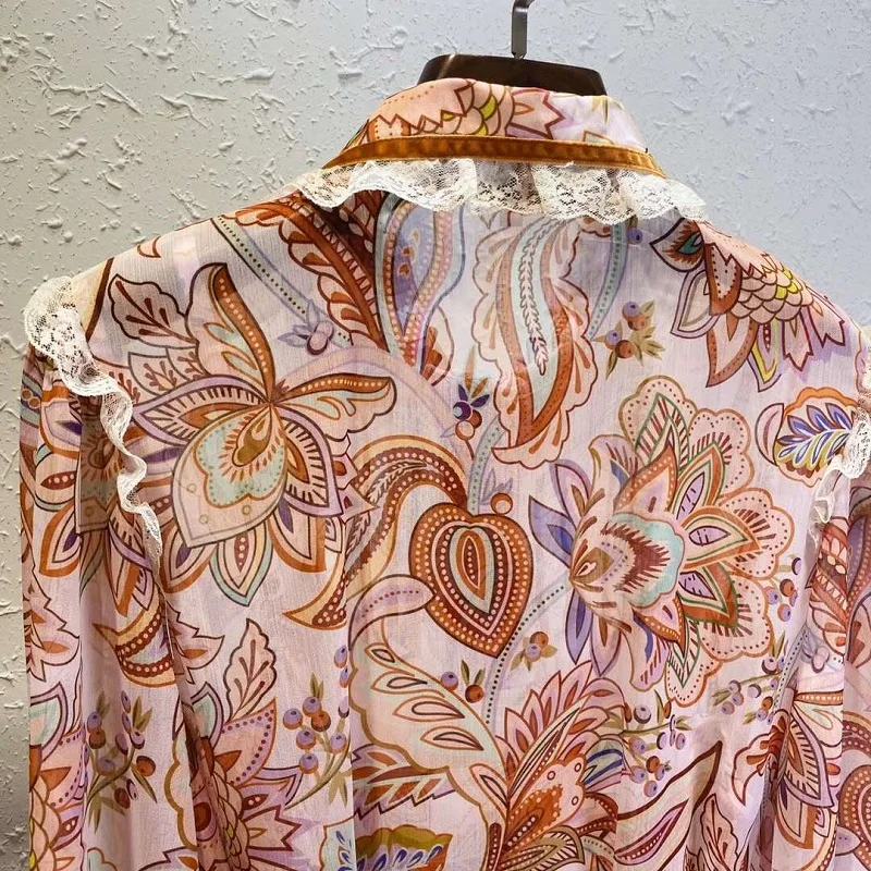 High Quality New Runway Style Dress 2020 Autumn Party Ladies Lace Deco Long Sleeve Khaki Floral Print Dress Casual Club Wear