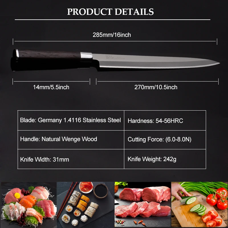 10 5 ''японский суши сашими кухонный нож Германия нержавеющая сталь мясо лосось