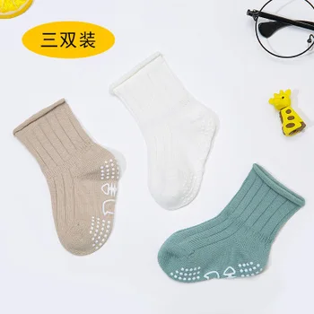 

3 Pair Baby Cotton Socks Anti-Slip Medium Tube Non-slip Cute Socks Stocking For Boys and Girls S/M/L
