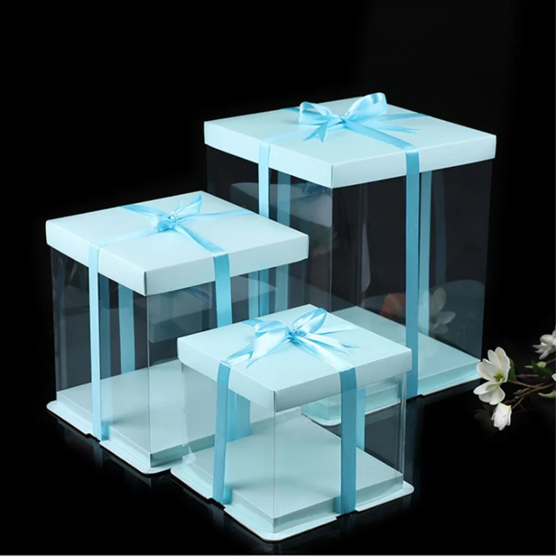 

4-16 Inches Baby Blue Color Gift Box Simple Transparent Gift Boxes Contracted Cake Box Big Size Rose Bear Box Birthday Party Cake Gaine