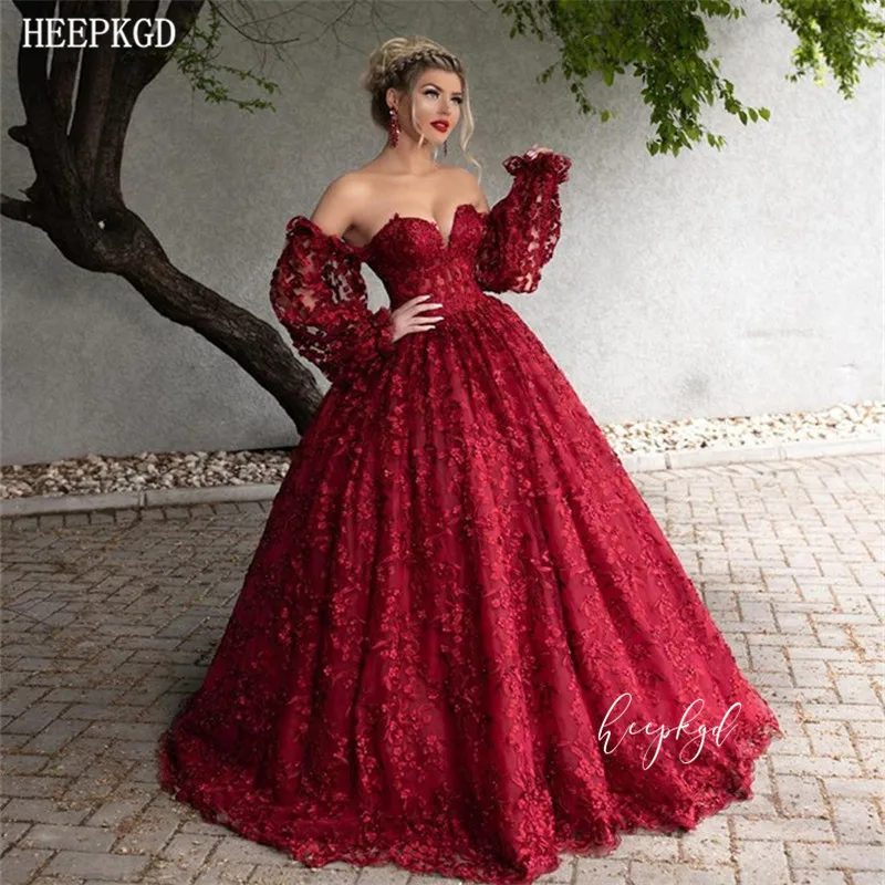 Сексуальное бордовое кружевное арабское вечернее платье с открытыми плечами милое с длинным рукавом женское платье для выпускного вечера Robe De Soiree