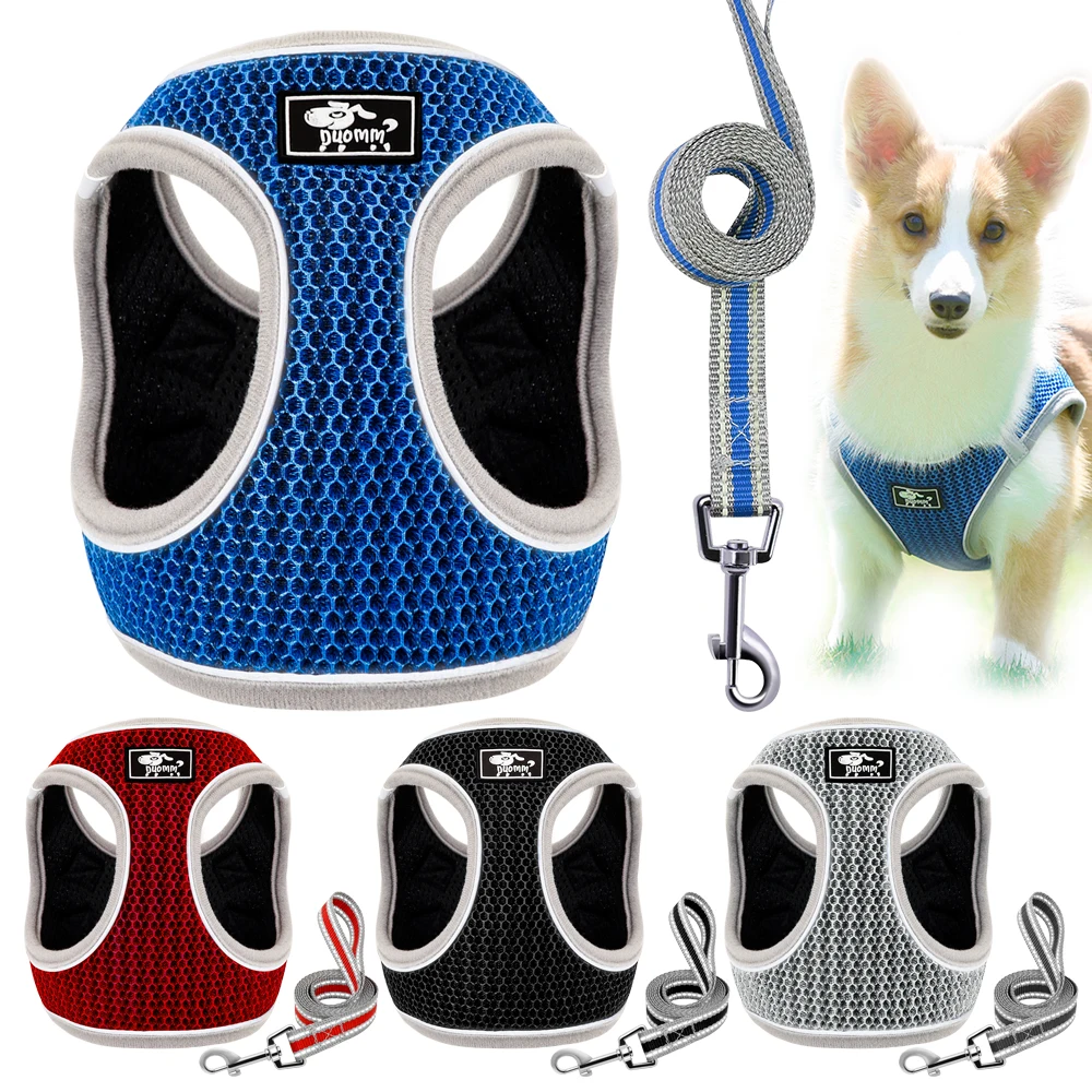 Small Dog Harness Leash Set Reflective Breathable Dog Harness Step In