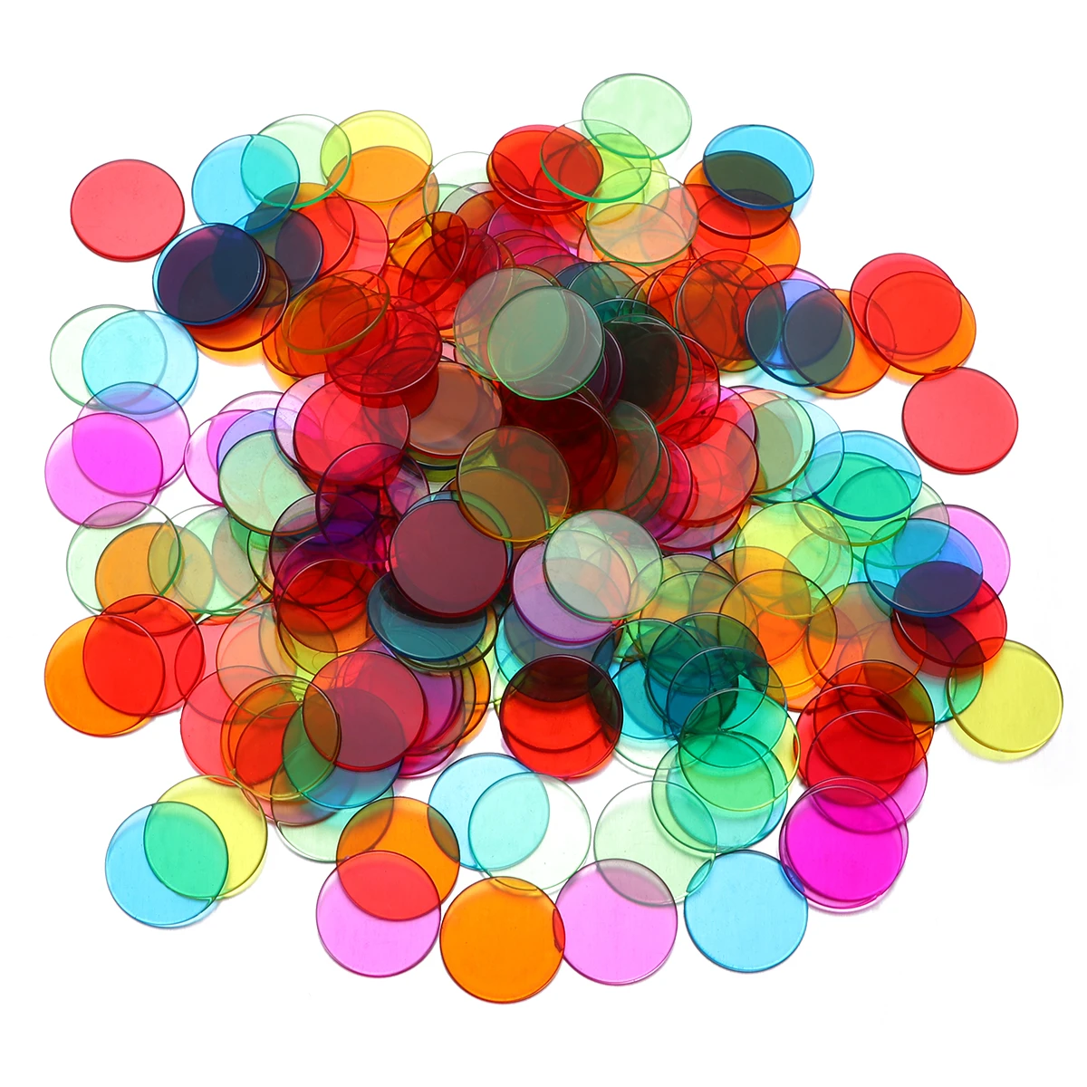 TOYANDONA 300PCS Transparent Colorful Bingo Counting Chip Plastic Markers Round Bingo Game Cards Counting Discs Markers for Carnival Bingo Games