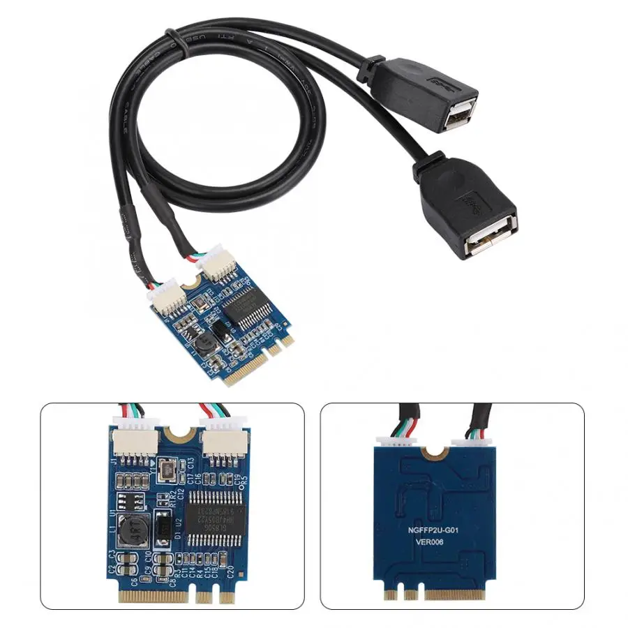 Кабель преобразователя карты расширения M.2 NGFF к USB Riser Card KEY A-E к двойному порту USB2.0 интерфейс Плата расширения кабель адаптер