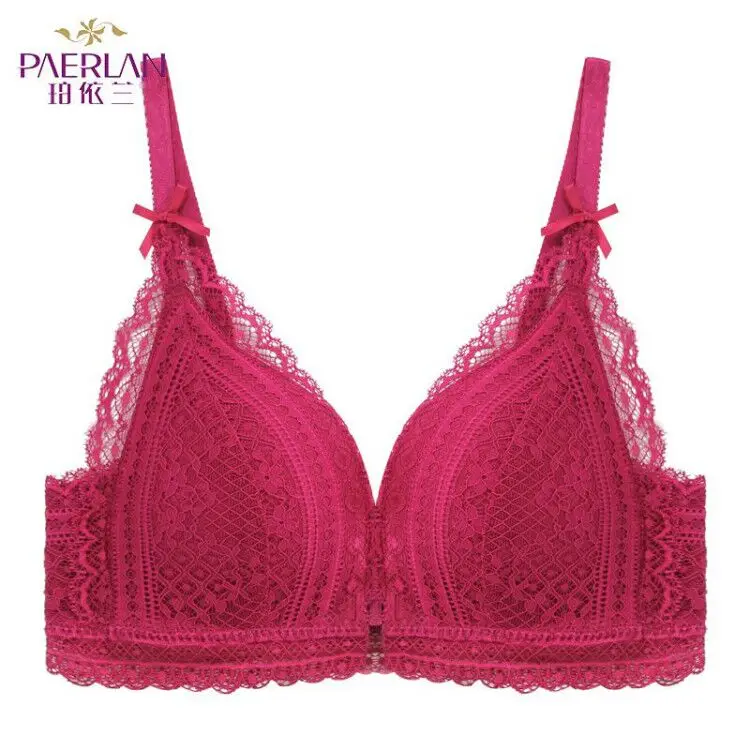 PAERLAN Sexy Push Up Thin Lace Bra Floral Bow Front Closure