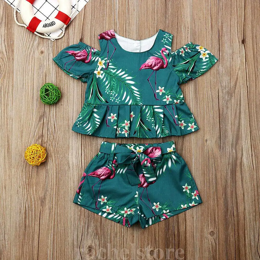 CYSINCOS 2pcs Cotton Baby Girls Clothing Set Toddler Kids Summer Clothes Floral Vest T Shirt Tops Shorts Outfits Children Set