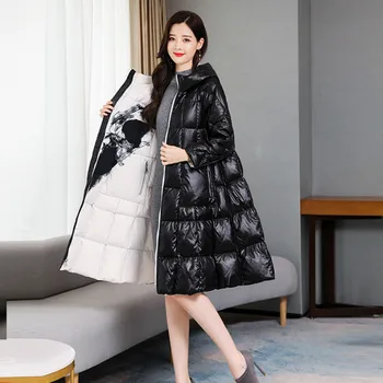 

2019 winter coat women long double sides jacket parka new retro ink print elegant Cotton-padded coat female plus size
