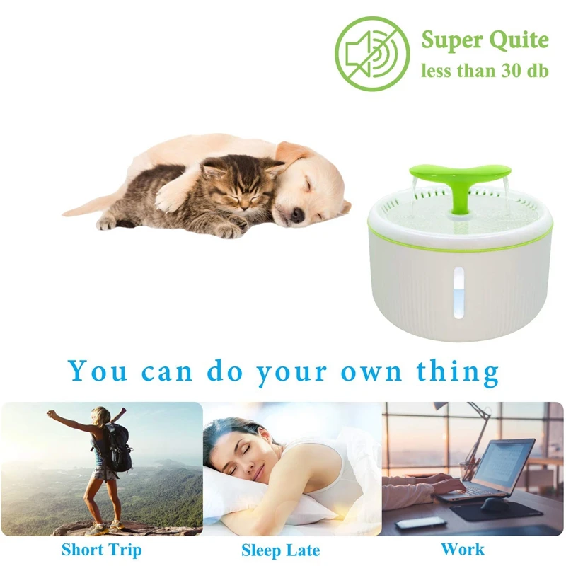 Фонтан питьевой воды для домашних животных, 2 литра Цветочный Стиль Разработанный фонтан для домашних животных с супер тихим насосом и сменным фильтром, автоматический