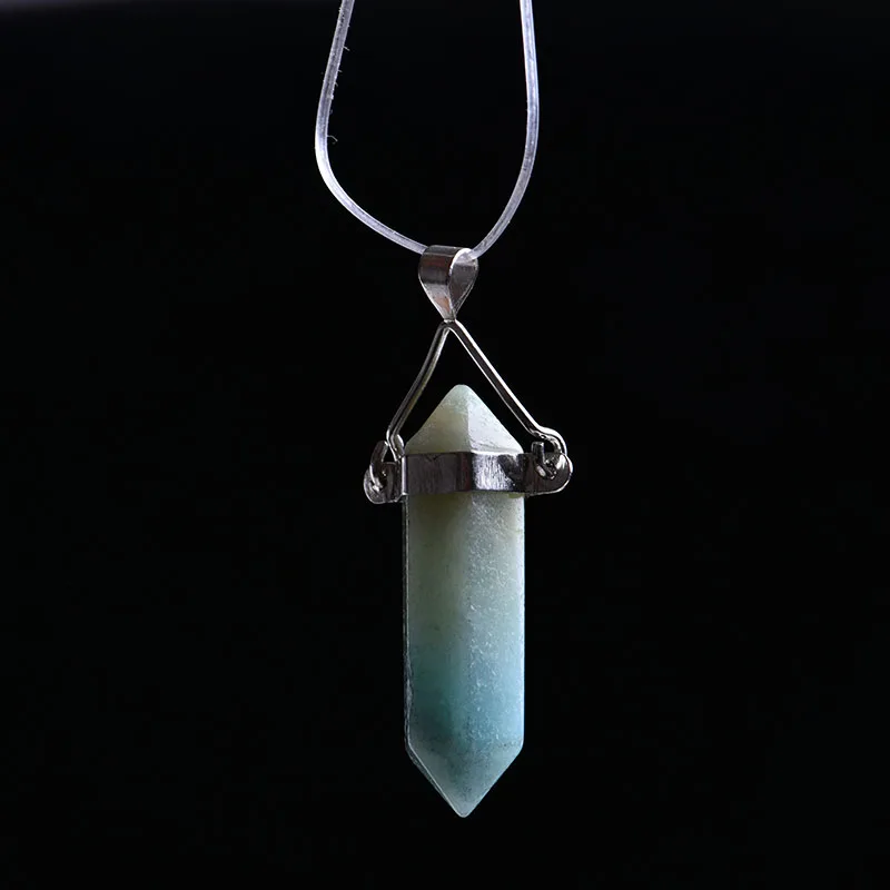Sony память драгоценный камень кристалл кварца кристалл шестиугольная колонна halo точка чакры натуральный камень кулон ожерелье дамы ювелирные изделия - Цвет: aquamarine