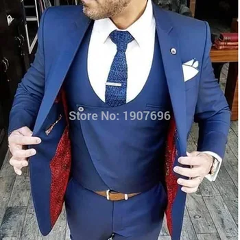 

Navy Wedding Groom Tuxedos for Slim Fit Man Suits Fashion 3 Piece Set Jacket Pants Vest Notched Lapel Male Suit