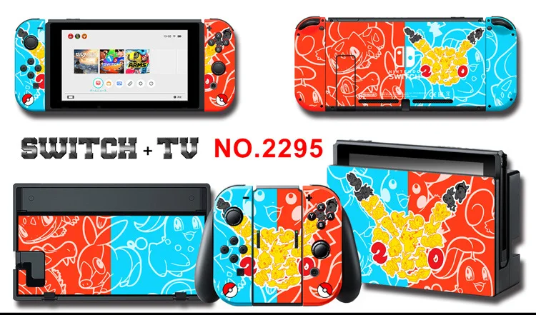 1set New Cute Anime Full Body Sticker for NS Switch Protective Cover Skin Colorful Art for Game Console Joy-Con Controller Decor