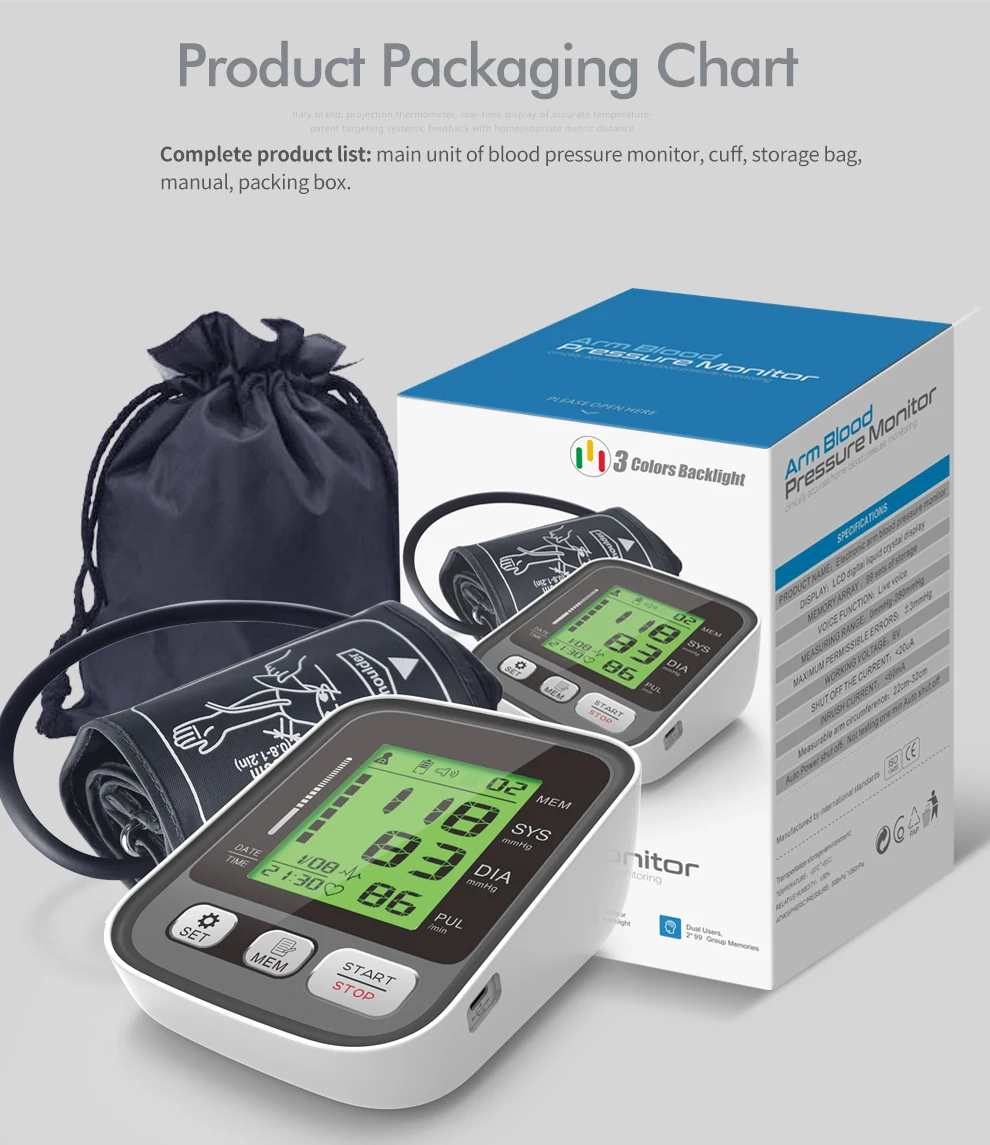 KIUZOU Upper Arm Automatic Blood Pressure Monitor BP Sphygmomanometer Pressure Meter Tonometer for Measuring Arterial Pressure 6