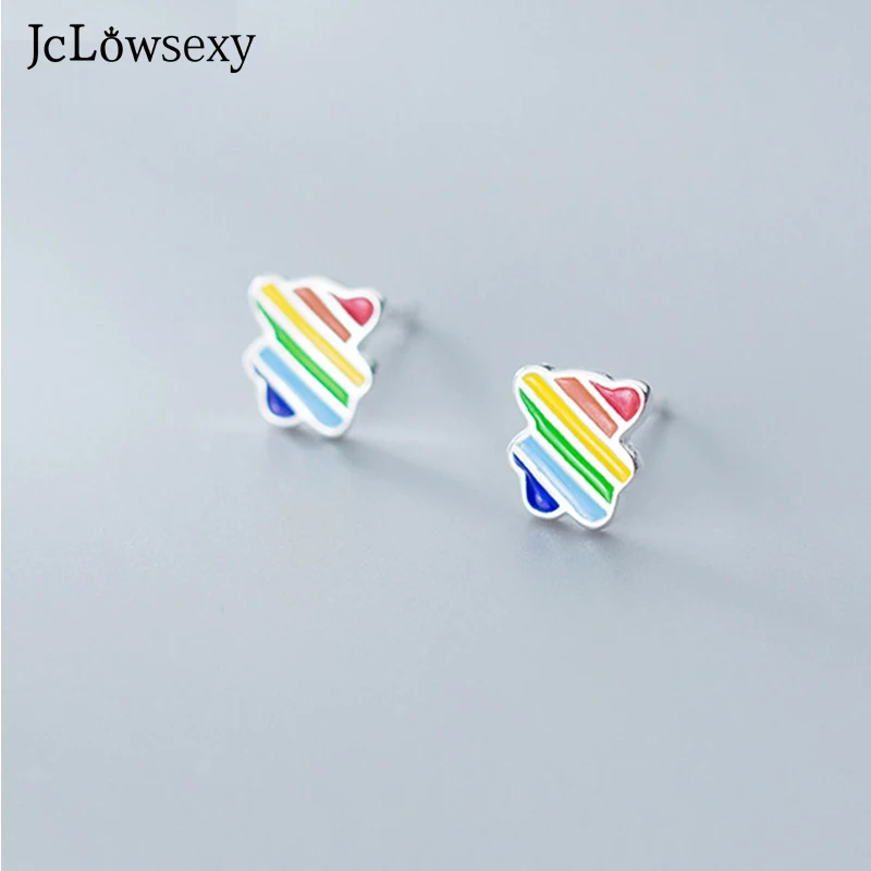 Jclowsexy, новинка, 925 пробы, серебряный, Tremella, для ногтей, корейский стиль, простой маленький пластиковый радужный медведь, милые серьги-гвоздики для женщин, подарок