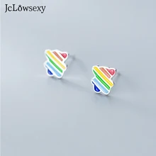 Jclowsexy, новинка, 925 пробы, серебряный, Tremella, для ногтей, корейский стиль, простой маленький пластиковый радужный медведь, милые серьги-гвоздики для женщин, подарок