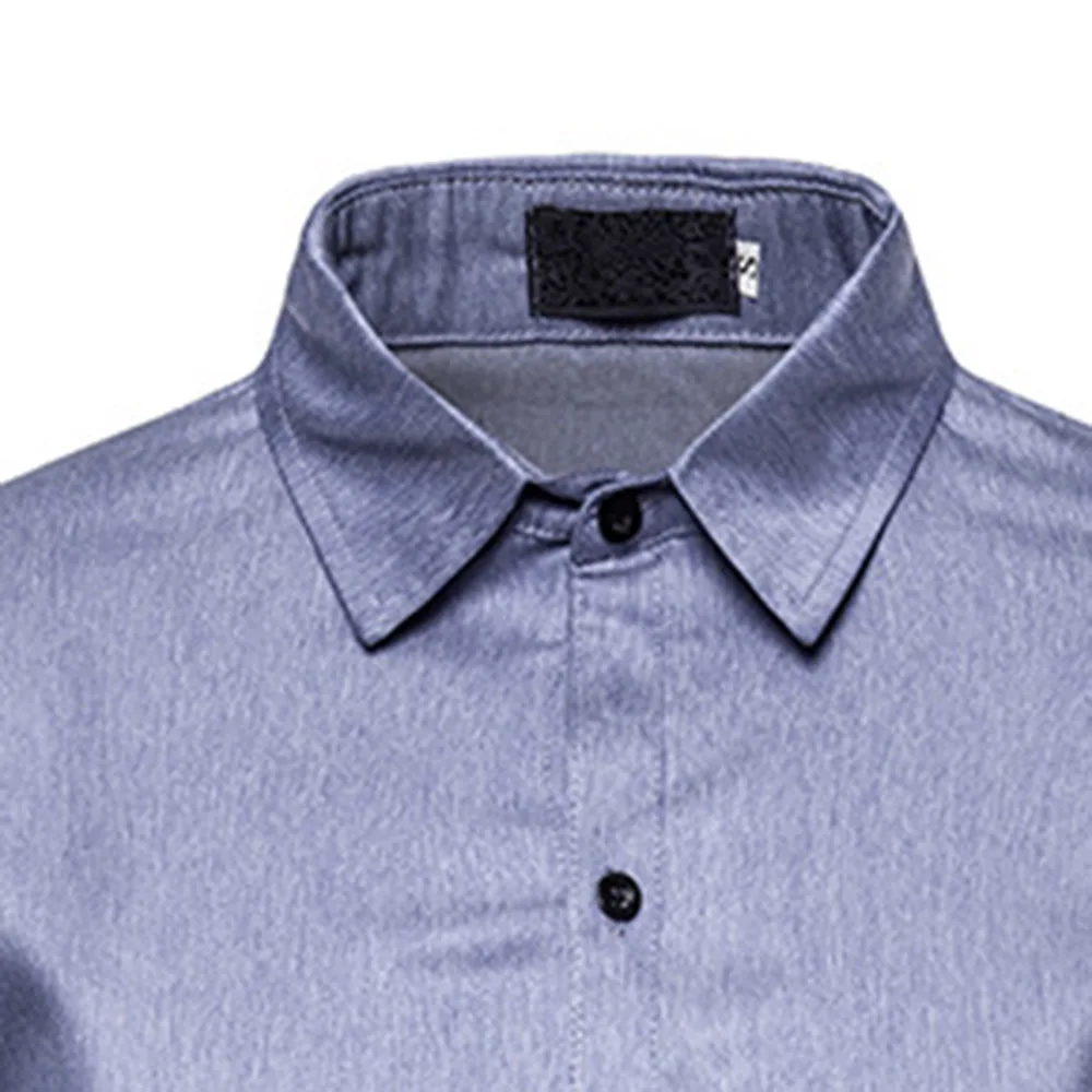 Чисто синяя классическая мужская рубашка, весна, брендовые модные базовые офисные повседневные топы, рубашки с длинным рукавом, Мужская одежда для работы, бизнеса