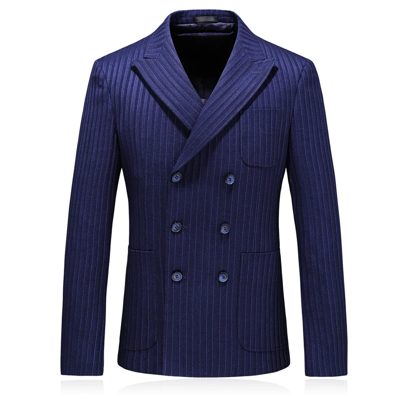fashion striped double breasted mens suit jacket blazers good quality
