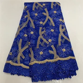 

Royal blue 2020 Latest French Nigerian Lace Fabrics High Quality African Lace Tulle Fabric Wedding Stones French net Lace DR5-85