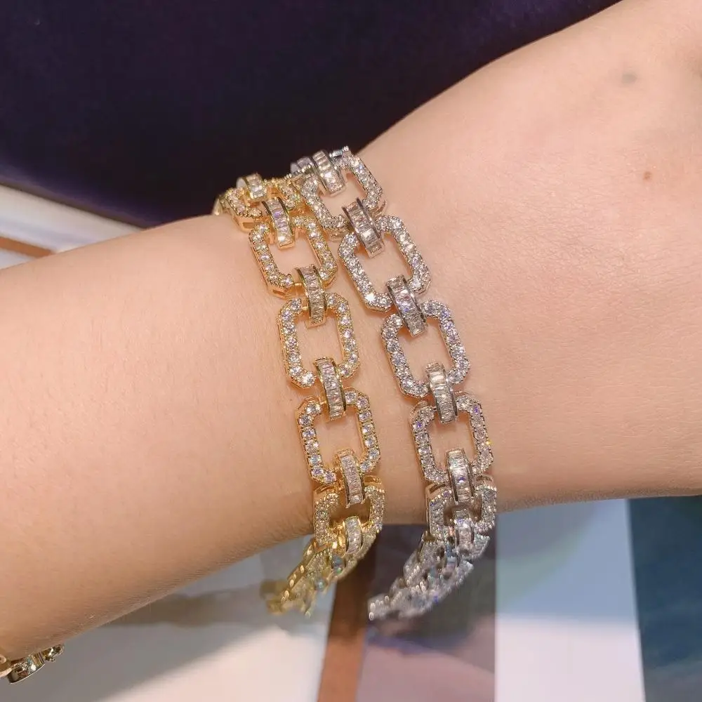 HIBRIDE Square Link Chain Bracelet Bangles Cubic Zircon CZ Vintage Bohemian Cuff Bracelets For Women Femme Fashion Jewelry B-155 - Image 5